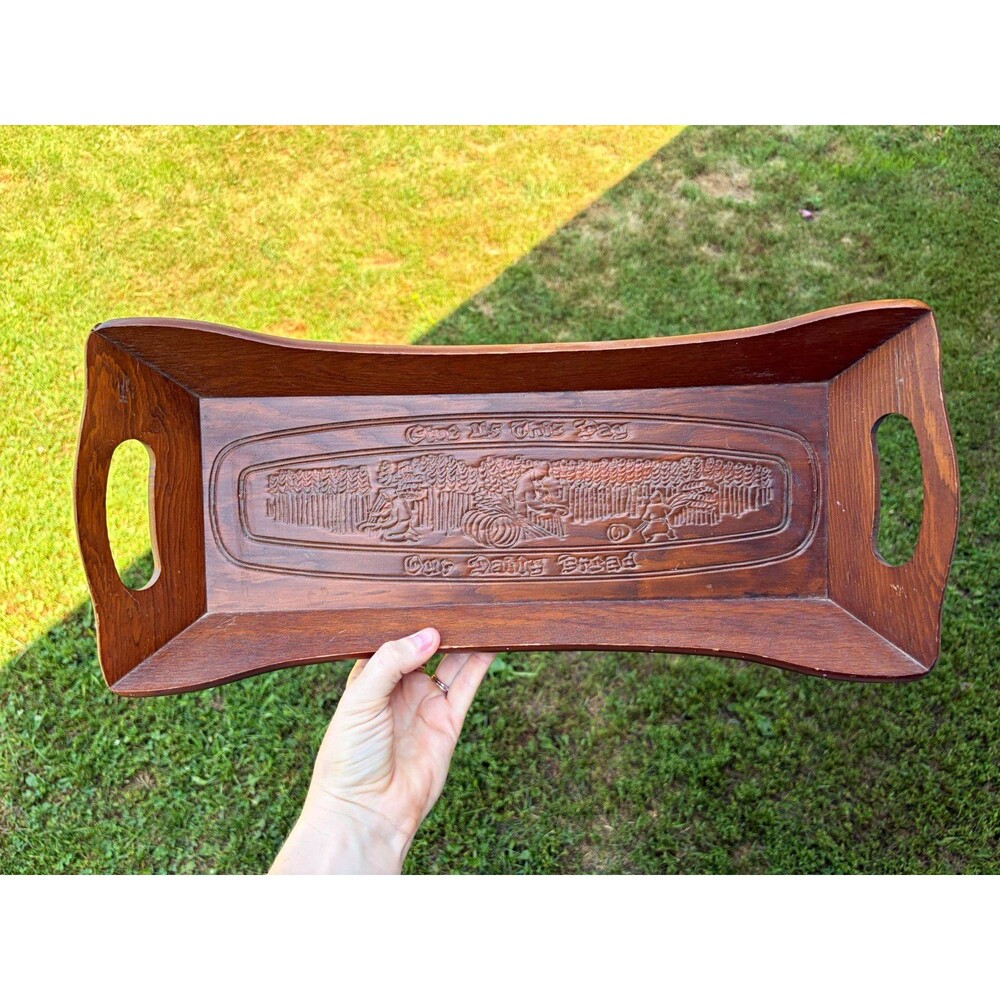 Vintage Wooden “ Give Us This Day Our Daily Bread” Bread Tray | Farmhouse